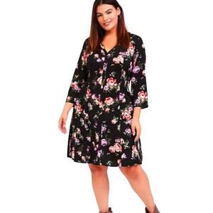 Torrid Black Floral Challis Button Front Trapeze Dress Women’s Size 1X